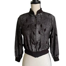 St.John Collection by Marie Gray Leaf print knit zip w/ zip charms jacket. SZ 4