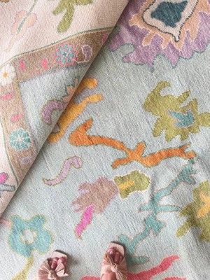 Turkish Wool Rug Handmade | Pastel Boho Oushak Decor Rug 8x10 9x12 10x14 12x18