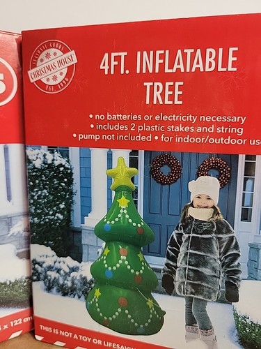 Lot Christmas House Snowman & Tree 4' Inflatables No Batteries/Electric Needed - Picture 3 of 6