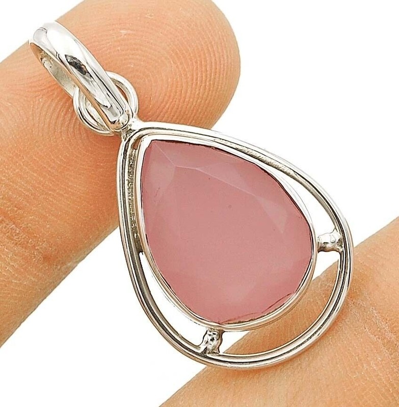Natural Rose Quartz 925 Sterling Silver Pendant Jewelry 1 1/3'' Long @9-3
