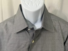     David Donahue Men's White  Black Plaid Trim Fit Dress Shirt 17.5 34/35   