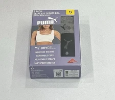 Puma Women's 2-Pack Square Neck Seamless Sports Bra, Black/Gray, Size S