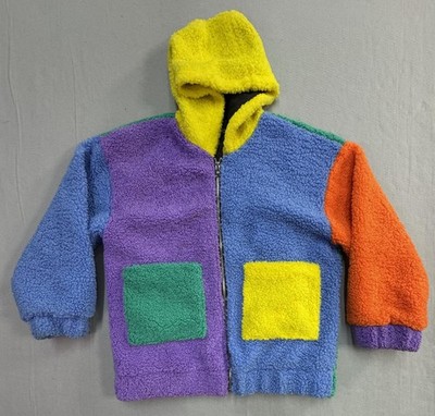Current Mood Candy Dreams Oversized Teddy Hooded Jacket Size Small Colorblock