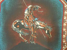 Vtg Antique Black SOUTHWESTERN AZTEC WARRIOR INDIAN HORSE Cotton Biker BANDANA