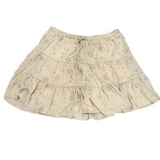 Beige Eyelet Ruffle Mini Skirt Embroidered Medium Boho Cottagecore Coquette