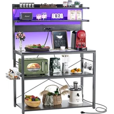 Aheaplus Bakers Rack with Power Outlet, Microwave Stand, 5 Tiers Coffee Bar S...