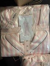 Victoria's Secret Signature Striped Satin Button Pajama Set Pink White M