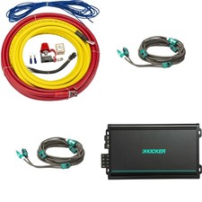 Kicker KMA600.4 Marine 4-Channel Amplifier Kit with 4 Gauge Wiring RCA Cabl...