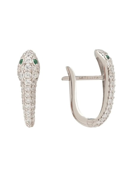 Latelita Schlangen Huggie Creolen Ohrringe Silber 925 Sterlingsilber CZ Weiß-image