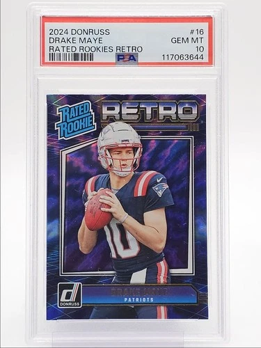 DRAKE MAYE 2024 DONRUSS RATED ROOKIES RETRO PATRIOTS RC PSA 10 Q0004