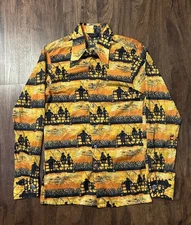 Vintage 1970s Richman Brothers Disco Shirt Dagger Collar Fisherman Pattern
