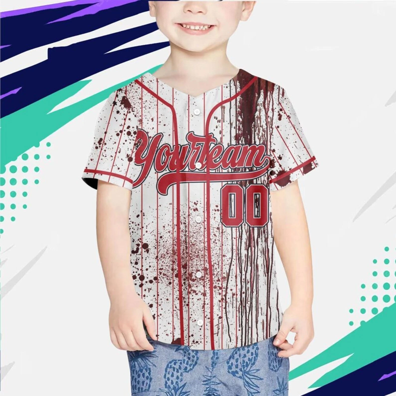 Personalized Zombie Blood Red Halloween Baseball Jersey