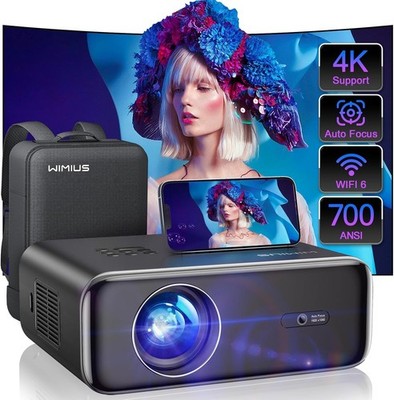 [Auto Focus/4K Support] Projector with WiFi 6 and Bluetooth 5.2, 700ANSI  
