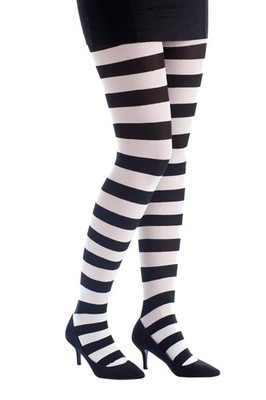 74714 - blickdichte Damen Strumpfhose - gestreift - weiß, schwarz - ausgefallenes Accessoire für...