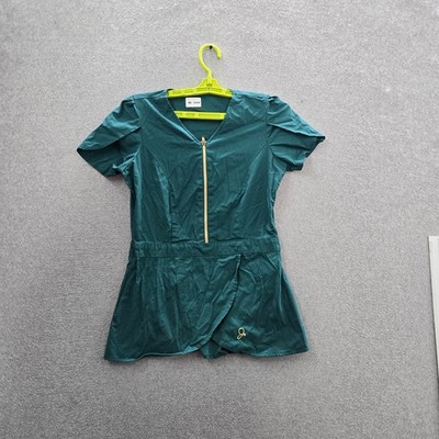 Jaanuu Women Scrub Top XS Teal J96008 Zipper Short Sleeve Logo | eBay