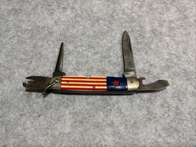 Vintage AW Wadsworth & Son Germany Stars & Stripes Scout Knife Good Snap