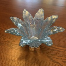 Arte Murano Hand Blown Blue Art Glass Flower Vase Ruffled Petal Rim Decor Italy