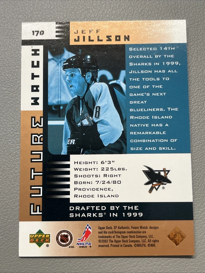 2001-02 SP Authentic Future Watch SP Limited JEFF JILLSON #170 Rookie RC 055/150 - Image 2 of 2