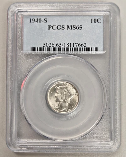 1940-S MERCURY DIME PCGS MS65 10C GREAT SHAPE IN CASE