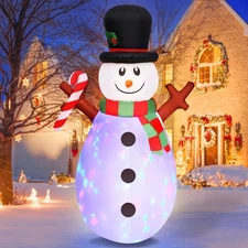 5 FT Christmas Inflatables Snowman with Colorful Rotating Led Lights Outdoor ...