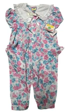 Vintage Lightning Bug Blue/Pink Floral Jumpsuit Toddler Size 24M NWT