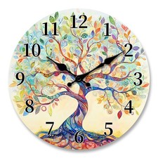 Creative Colorful Tree Pattern Scene Wall Clock – Wooden Decorative Quartz