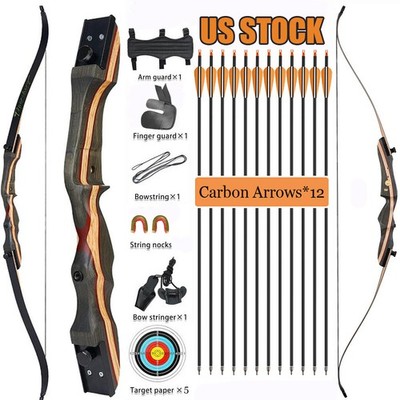 Archery Wooden Riser Takedown Bow 62'' Hunting Recurve Bow 25-50LBS Right Hand