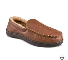 Haggar Mens Faux Leather Slip on Loafer Slippers brown Size XL 11-12 New
