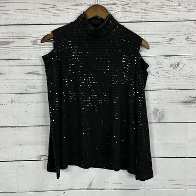 Clara Sun Woo Top Shirt Womens Small Black Glitzy Shimmer Glam Classy Career