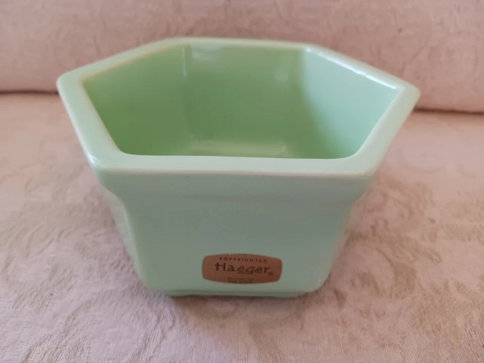 Vtg Haeger 4002 USA Apple Green Hexagon Footed Glazed Bowl Planter Mid Century M - Image 2 of 4
