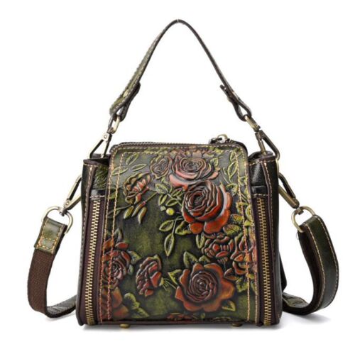 Bolso de Mano Bolso de Hombro de Cuero de Vaca Genuino de Colección en Grabado - Imagen 10 de 15