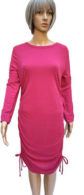 Live To Be Spoiled Womens Ruched Midi Dress Raspberry Long Sleeve Bodycon  XXL