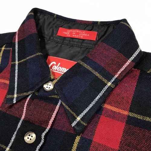 80s COLEMAN Acrylic Flannel Shirt Men M Red Blue Tartan Plaid Holiday Grunge - Picture 5 of 15