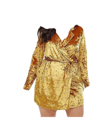 gold velvet wrap dress Ever-Pretty Inclusive Plus Size Velvet Summer Formal Wedding Guest Dress with V-Neck and Flutter Sleeves main image 1