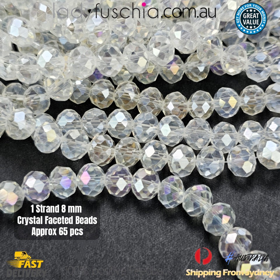 1 Strand 8mm Clear Rondelle Faceted Glass Crystal Beads Multiple Colour