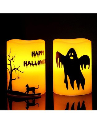 GenSwin Halloween Battery Flameless Candles with 6 Hour Timer, Real Wax...