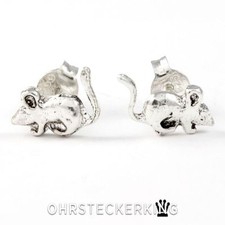 Ohrstecker Ratte/Maus Echt Silber (925-Silber) + Acryl-Döschen Neu