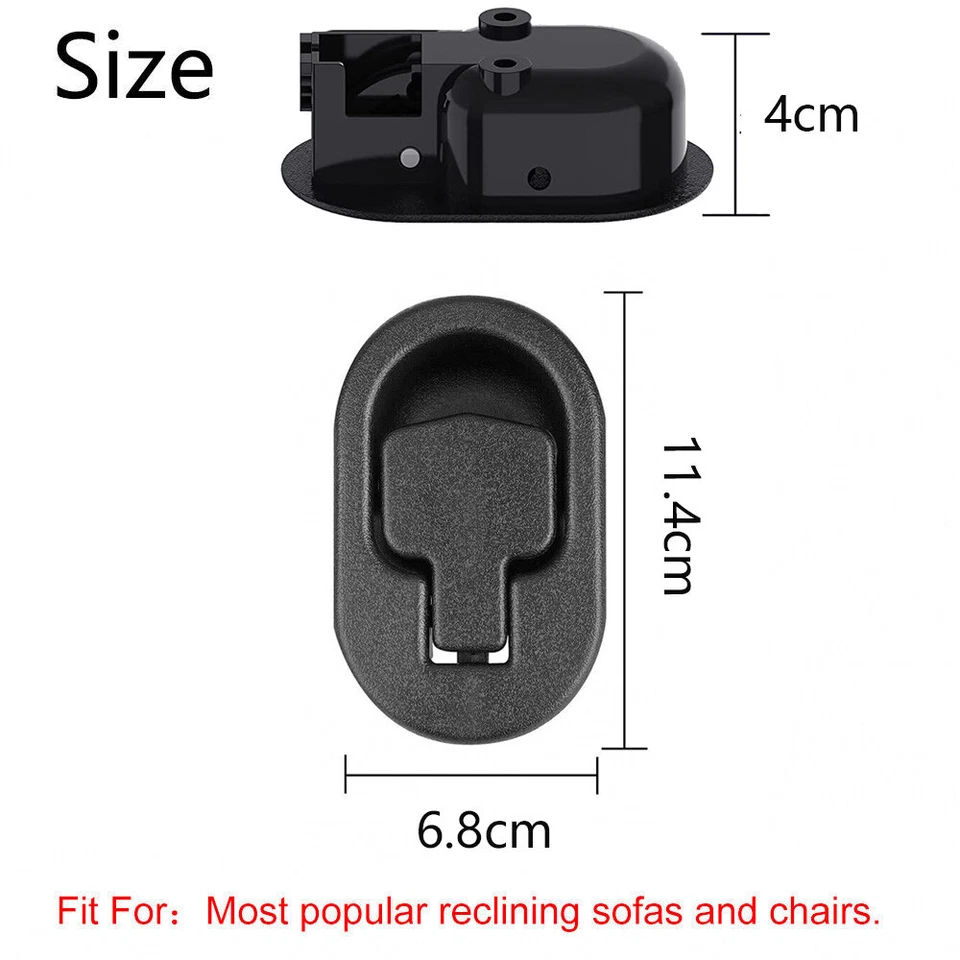 2 peças universal sofá reclinável puxador alça alavanca de liberação de substituição preta - Imagem 2 de 3