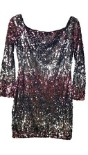 Forever 21 Sequin Sparkly Bodycon Mini Dress Medium Silver And Pink Long Sleeve