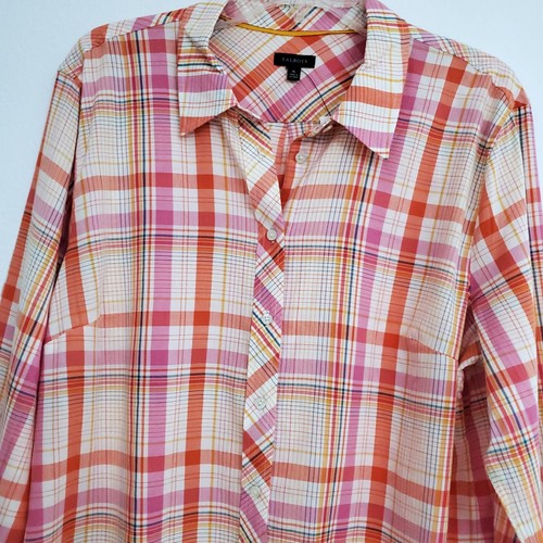 Talbots Basket Plaid Cotton Blend Button Down Collar Shirt Size XL Spring Office - Picture 4 of 11