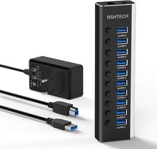 USB 3.0 Hub mit 10 Ports, 36W Netzteil und LE...
