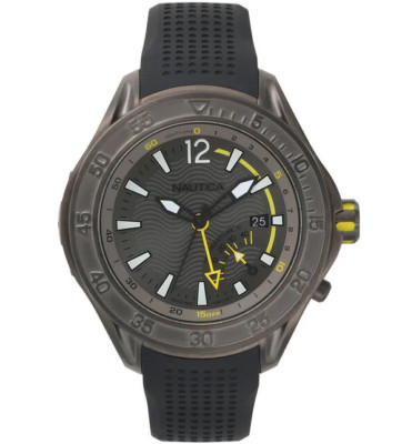 Nautica Diver's Brushed Gunmetal Case Black Silicone Strap Men s Watch NAPBRW003
