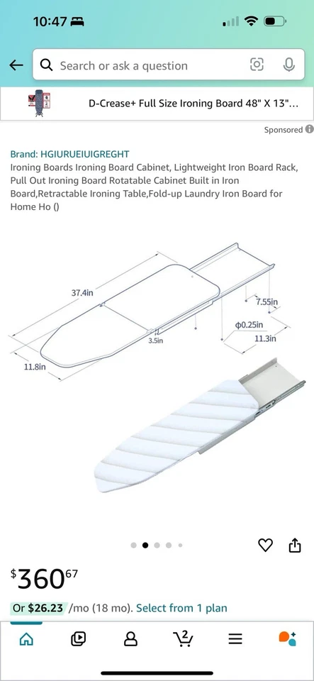 Pull-Out Ironing Board Cabinet Mount Fold Away Iron Board New - Image 2 of 4