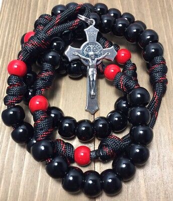 Paracord rosary, St. Benedict Crucifix, Durable Rosary- Handmade