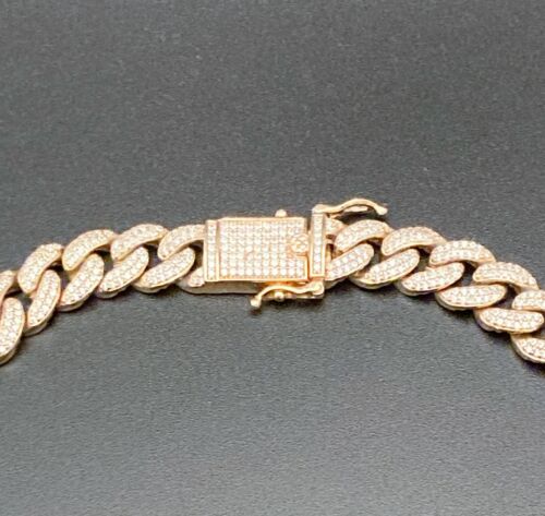 LUX Collection Men's Gold Plated Sterling Silver Miami Curb Chain with CZ's 26.5 - Picture 2 of 6