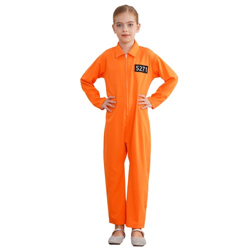 Kids Prisoner Costume Soft Jumpsuit Lapel Collar Romper Long Sleeve Leotard - Picture 13 of 20