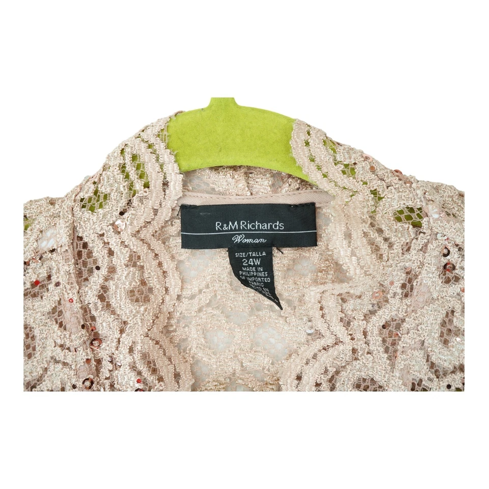 Jaqueta de coquetel formal nova com etiquetas R&M Richards cinza claro crochê lantejoulas tamanho 24W - Imagem 4 de 4