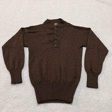 Vtg Military US ARMY Issue Sweater Sz M 38-40 Olive Drab Henley High Neck Ribbed
