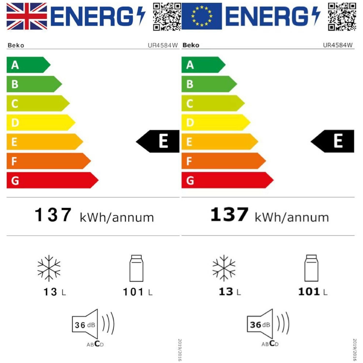 Beko 156 Litre Under Counter Freestanding Fridge White UR4584W