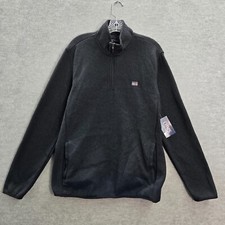 Chaps Men Sweatshirt Large Black Logo Embroidered Pockets 1/4 Zip Mock Neck NWT